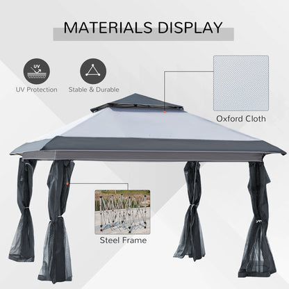 Outsunny Tente Pop-up Instant Canopy 3,6 m x 3,6 m, avec Pare-soleil, pliable, avec moustiquaire latérale en maille, hauteur réglable sur 3 niveaux