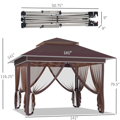 Outsunny Tente Pop-up Instant Canopy 3,6 m x 3,6 m, avec Pare-soleil, pliable, avec moustiquaire latérale en maille, hauteur réglable sur 3 niveaux