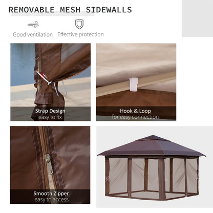 Outsunny Tente Pop-up Instant Canopy 3,6 m x 3,6 m, avec Pare-soleil, pliable, avec moustiquaire latérale en maille, hauteur réglable sur 3 niveaux