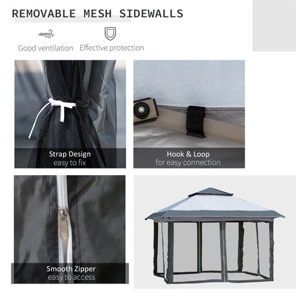 Outsunny Tente Pop-up Instant Canopy 3,6 m x 3,6 m, avec Pare-soleil, pliable, avec moustiquaire latérale en maille, hauteur réglable sur 3 niveaux