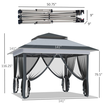 Outsunny Tente Pop-up Instant Canopy 3,6 m x 3,6 m, avec Pare-soleil, pliable, avec moustiquaire latérale en maille, hauteur réglable sur 3 niveaux