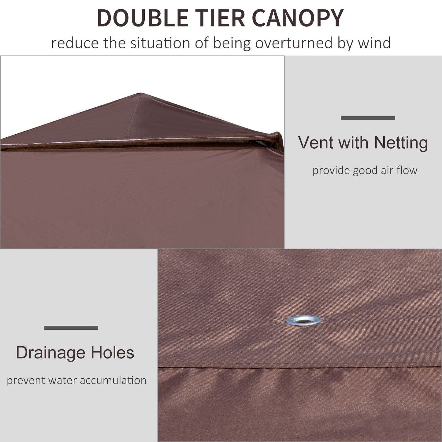 Outsunny Tente Pop-up Instant Canopy 3,6 m x 3,6 m, avec Pare-soleil, pliable, avec moustiquaire latérale en maille, hauteur réglable sur 3 niveaux