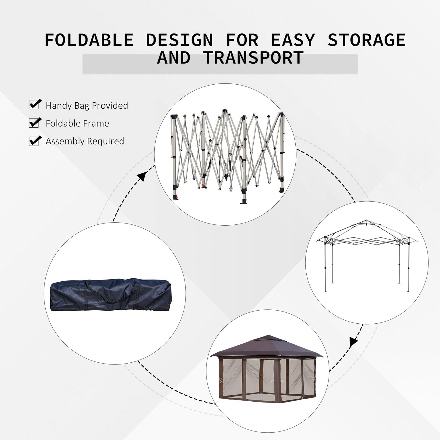 Outsunny Tente Pop-up Instant Canopy 3,6 m x 3,6 m, avec Pare-soleil, pliable, avec moustiquaire latérale en maille, hauteur réglable sur 3 niveaux
