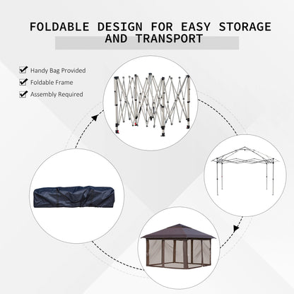 Outsunny Tente Pop-up Instant Canopy 3,6 m x 3,6 m, avec Pare-soleil, pliable, avec moustiquaire latérale en maille, hauteur réglable sur 3 niveaux