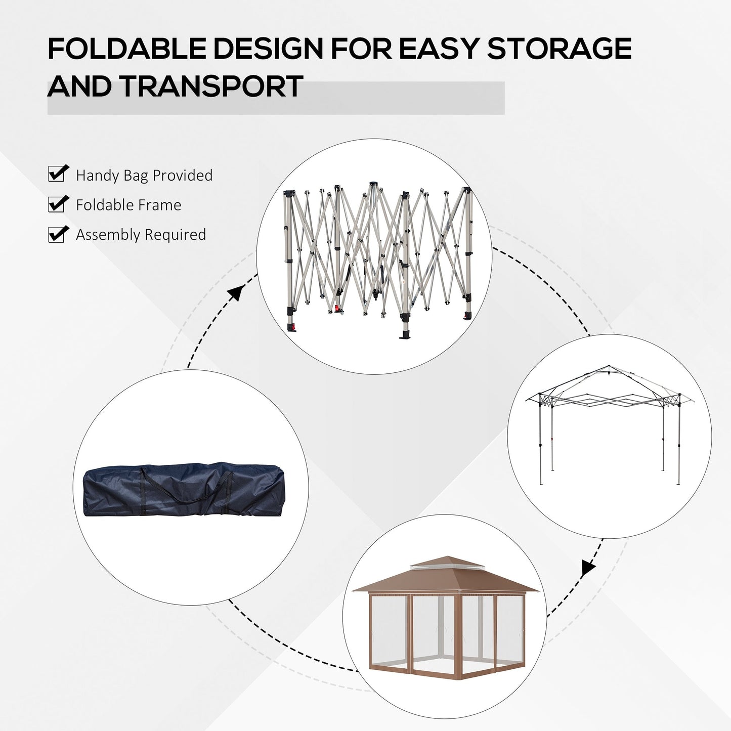 Outsunny Tente Pop-up Instant Canopy 3,6 m x 3,6 m, avec Pare-soleil, pliable, avec moustiquaire latérale en maille, hauteur réglable sur 3 niveaux