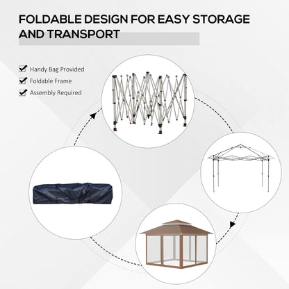 Outsunny Tente Pop-up Instant Canopy 3,6 m x 3,6 m, avec Pare-soleil, pliable, avec moustiquaire latérale en maille, hauteur réglable sur 3 niveaux