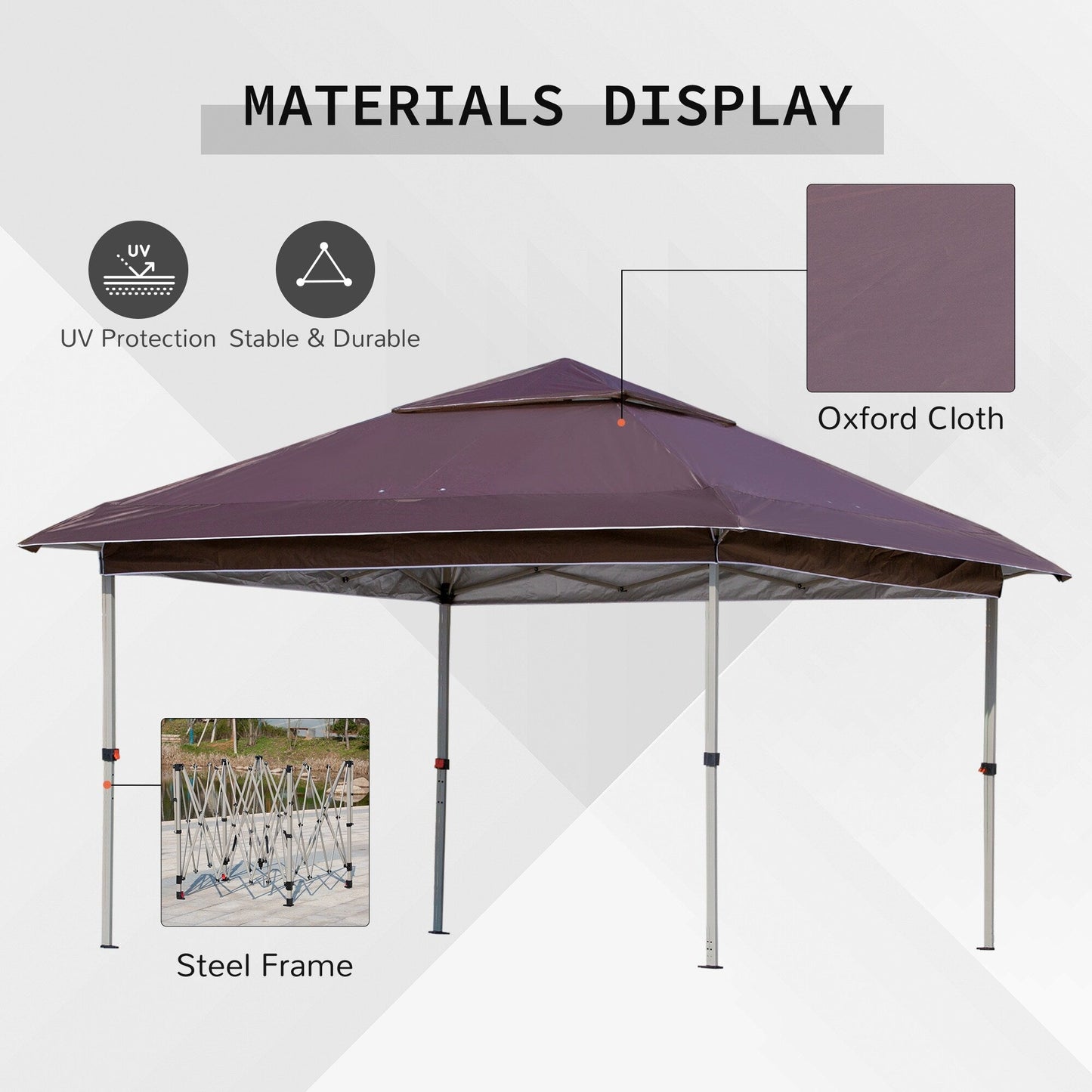 Outsunny Tente Pop-up Instant Canopy 3,6 m x 3,6 m, avec Pare-soleil, pliable, avec moustiquaire latérale en maille, hauteur réglable sur 3 niveaux