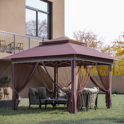 Outsunny Tente Pop-up Instant Canopy 3,6 m x 3,6 m, avec Pare-soleil, pliable, avec moustiquaire latérale en maille, hauteur réglable sur 3 niveaux