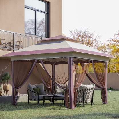 Outsunny Tente Pop-up Instant Canopy 3,6 m x 3,6 m, avec Pare-soleil, pliable, avec moustiquaire latérale en maille, hauteur réglable sur 3 niveaux