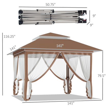 Outsunny Tente Pop-up Instant Canopy 3,6 m x 3,6 m, avec Pare-soleil, pliable, avec moustiquaire latérale en maille, hauteur réglable sur 3 niveaux