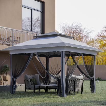 Outsunny Tente Pop-up Instant Canopy 3,6 m x 3,6 m, avec Pare-soleil, pliable, avec moustiquaire latérale en maille, hauteur réglable sur 3 niveaux