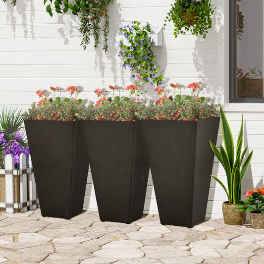 Outsunny Lot de 3 grands pots à fleurs en plastique, 71 cm de hauteur, pour l'intérieur et l'extérieur, pour entrée, patio, jardin