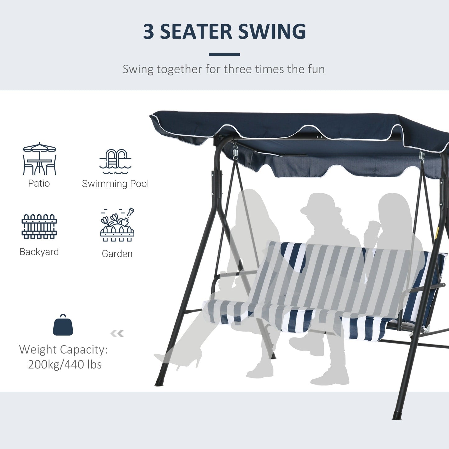 Outsunny 3-Person Porch Lawn Swing