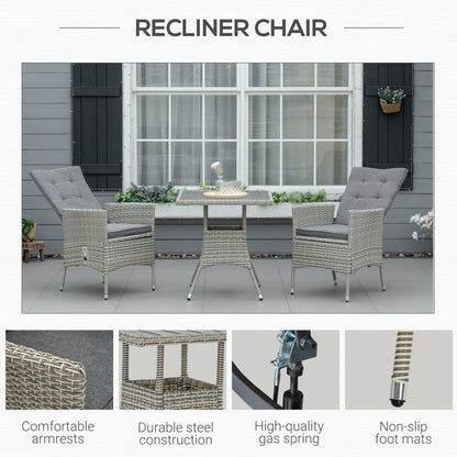 Outsunny Ensemble de salon de jardin 3 pièces en rotin PE, chaises inclinables d'extérieur avec table basse en plastique imitation bois