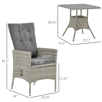 Outsunny Ensemble de salon de jardin 3 pièces en rotin PE, chaises inclinables d'extérieur avec table basse en plastique imitation bois