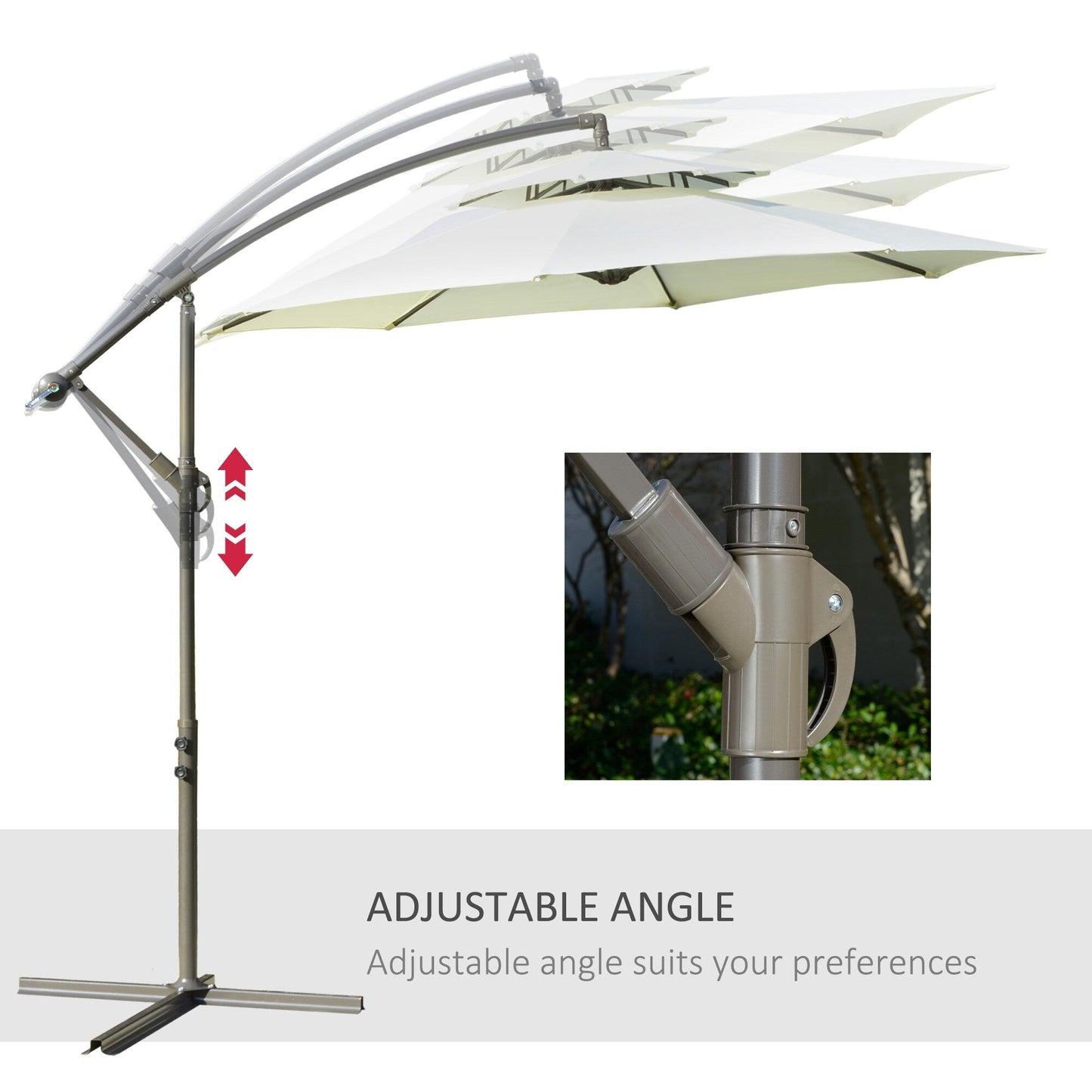 Outsunny 9' 2-Tier Cantilever Umbrella with Crank Handle, Cross Base and 8 Ribs, Garden Patio Offset Umbrella