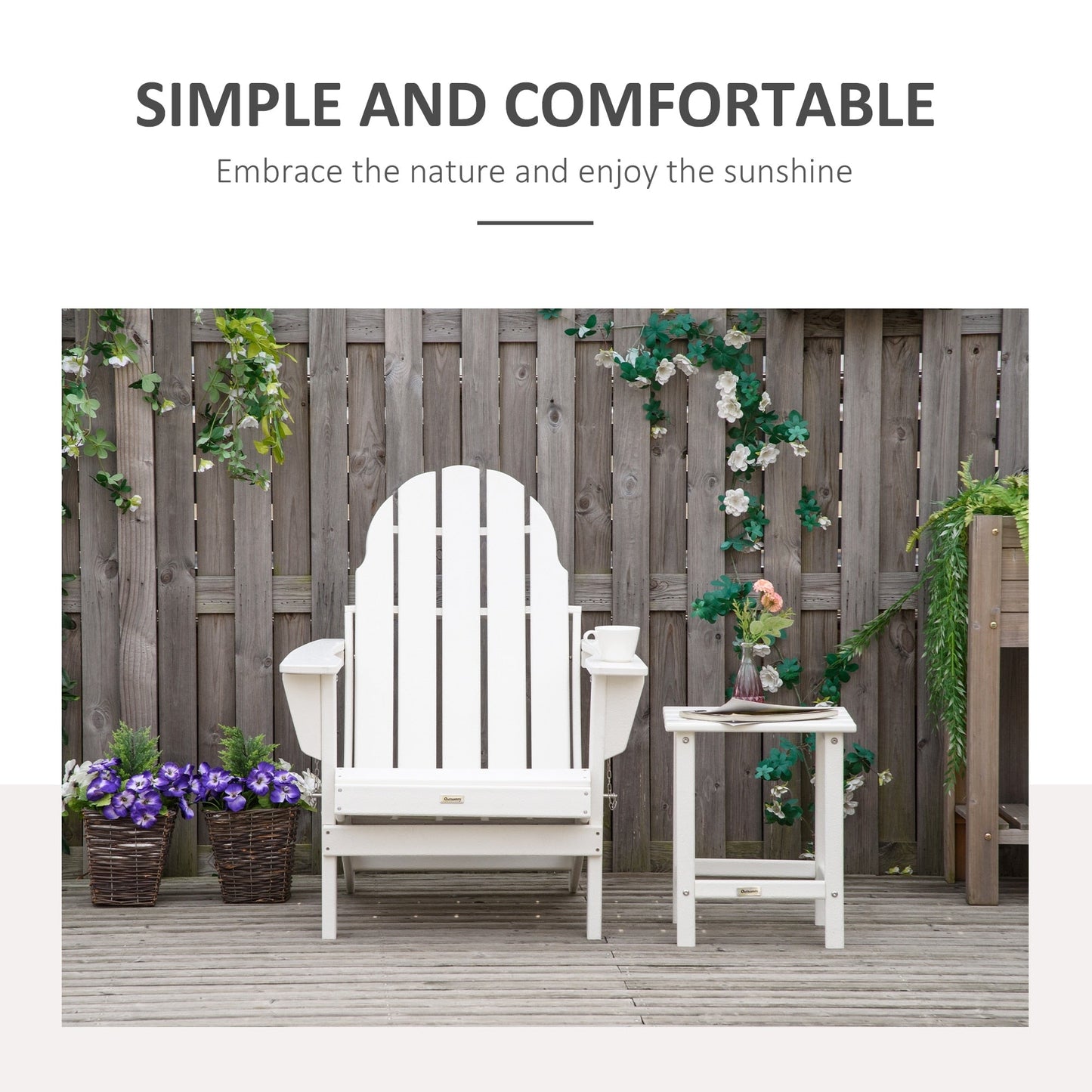 Outsunny Chaise de jardin pliante Adirondack, chaise de plage en plastique résistant aux intempéries en HDPE pour terrasse, pont et mobilier de jardin