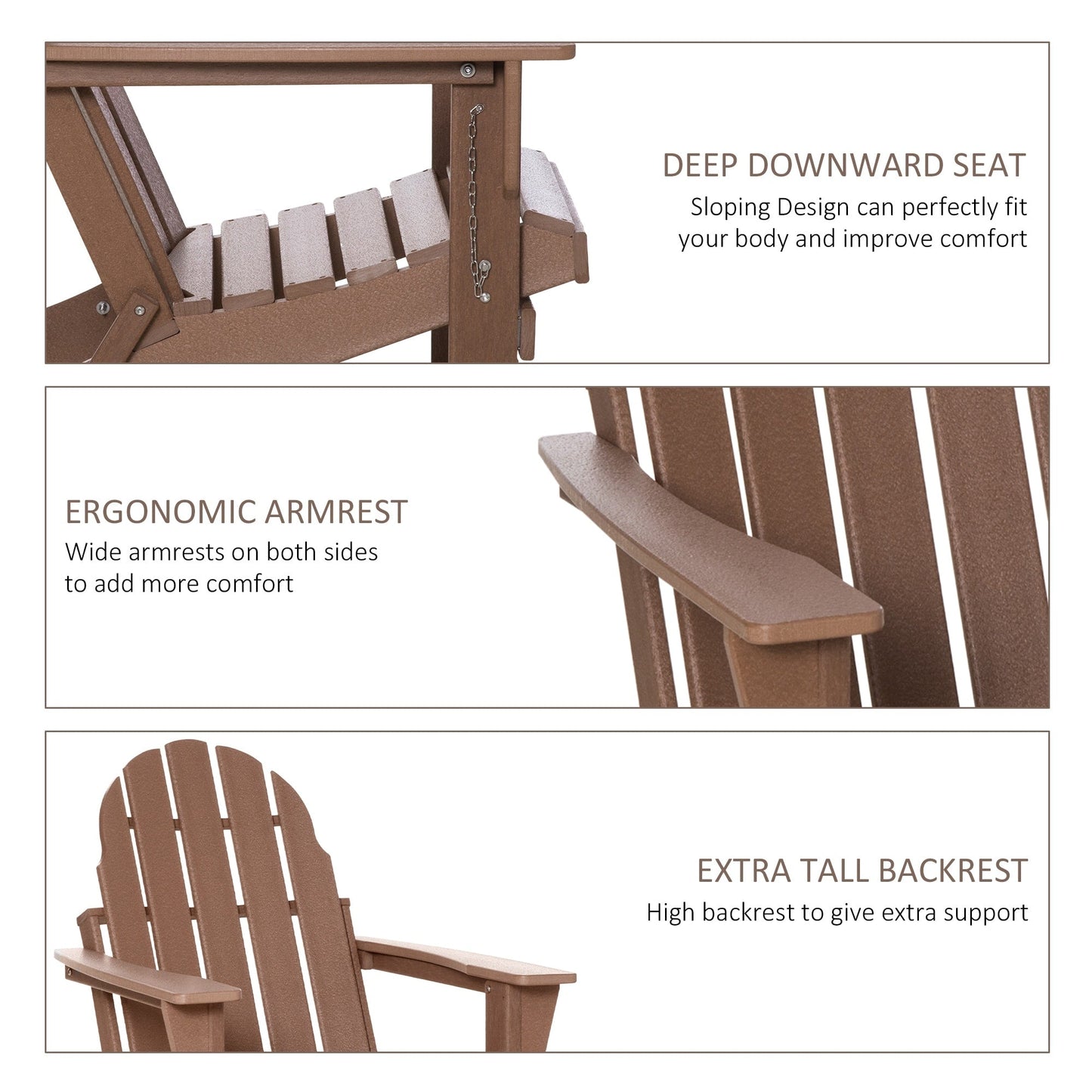 Outsunny Chaise de jardin pliante Adirondack, chaise de plage en plastique résistant aux intempéries en HDPE pour terrasse, pont et mobilier de jardin