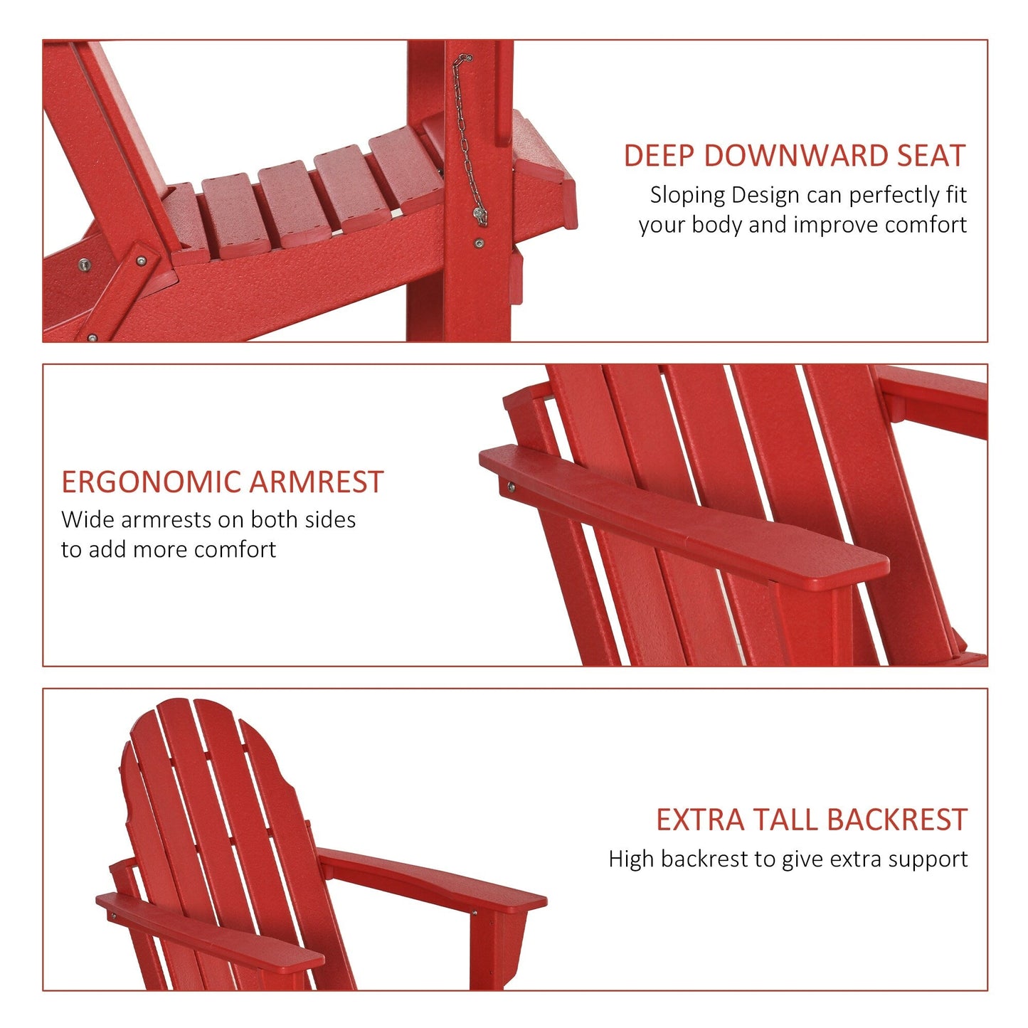 Outsunny Chaise de jardin pliante Adirondack, chaise de plage en plastique résistant aux intempéries en HDPE pour terrasse, pont et mobilier de jardin
