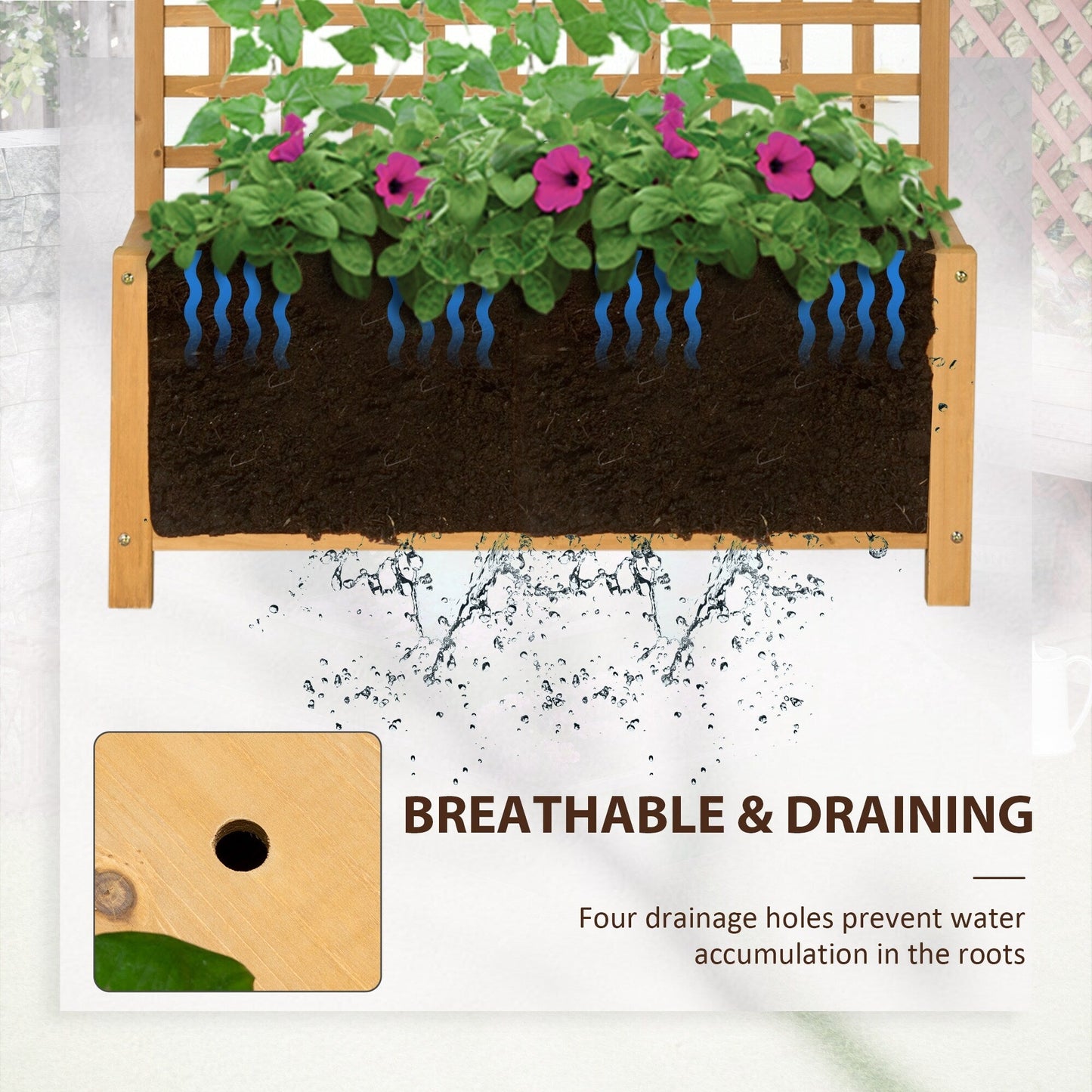 Outsunny Planter en Bois avec Treillis, Bac de Jardin surélevé pour Plantes grimpantes avec Trou de Drainage et Toit