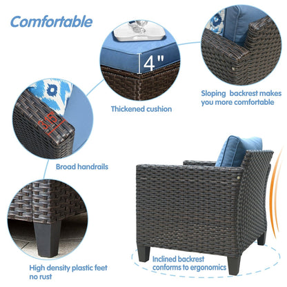 OVIOS Ensemble de meubles de jardin en rotin pour extérieur, 5 pièces, avec dossier haut.