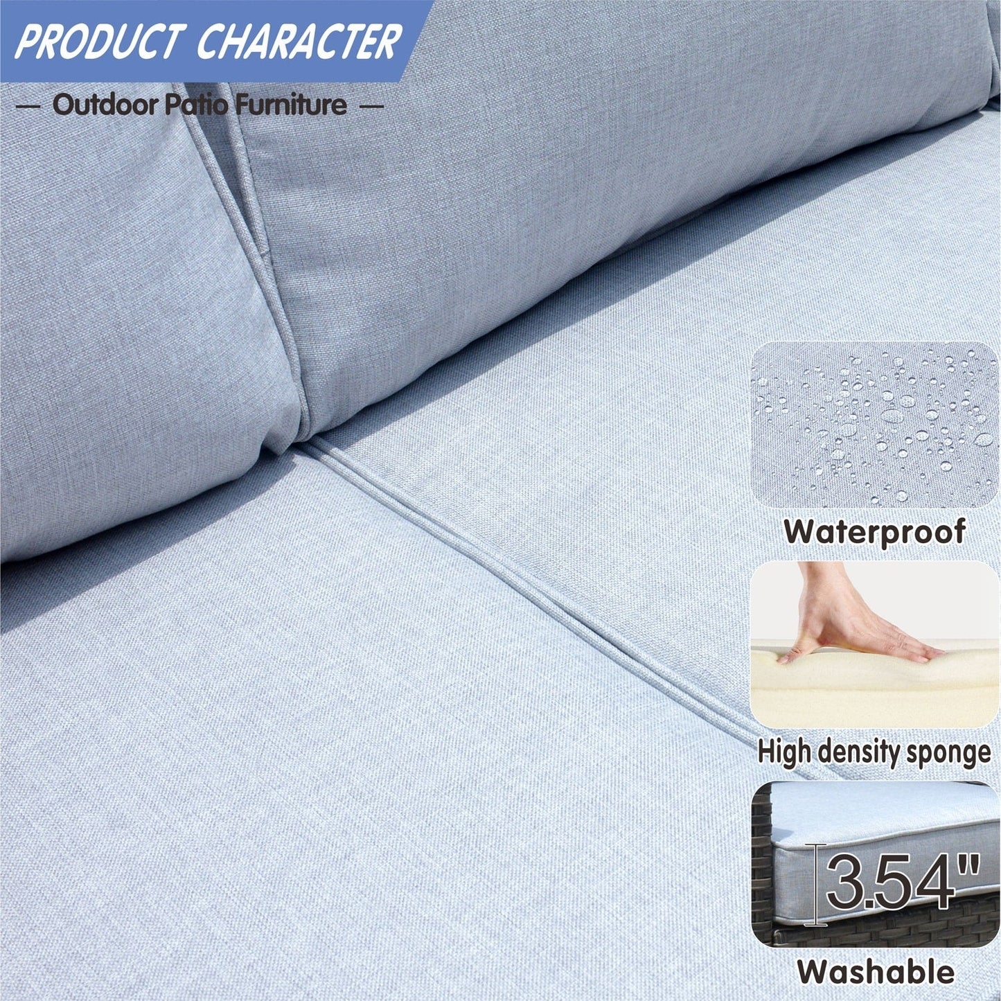 OVIOS Ensemble de meubles de jardin en rotin pour extérieur, 5 pièces, avec dossier haut.