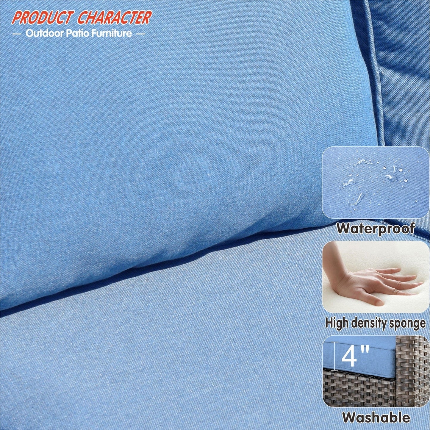 OVIOS Ensemble de meubles de jardin en rotin pour extérieur, 5 pièces, avec dossier haut.