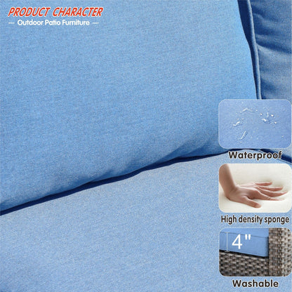 OVIOS Ensemble de meubles de jardin en rotin pour extérieur, 5 pièces, avec dossier haut.