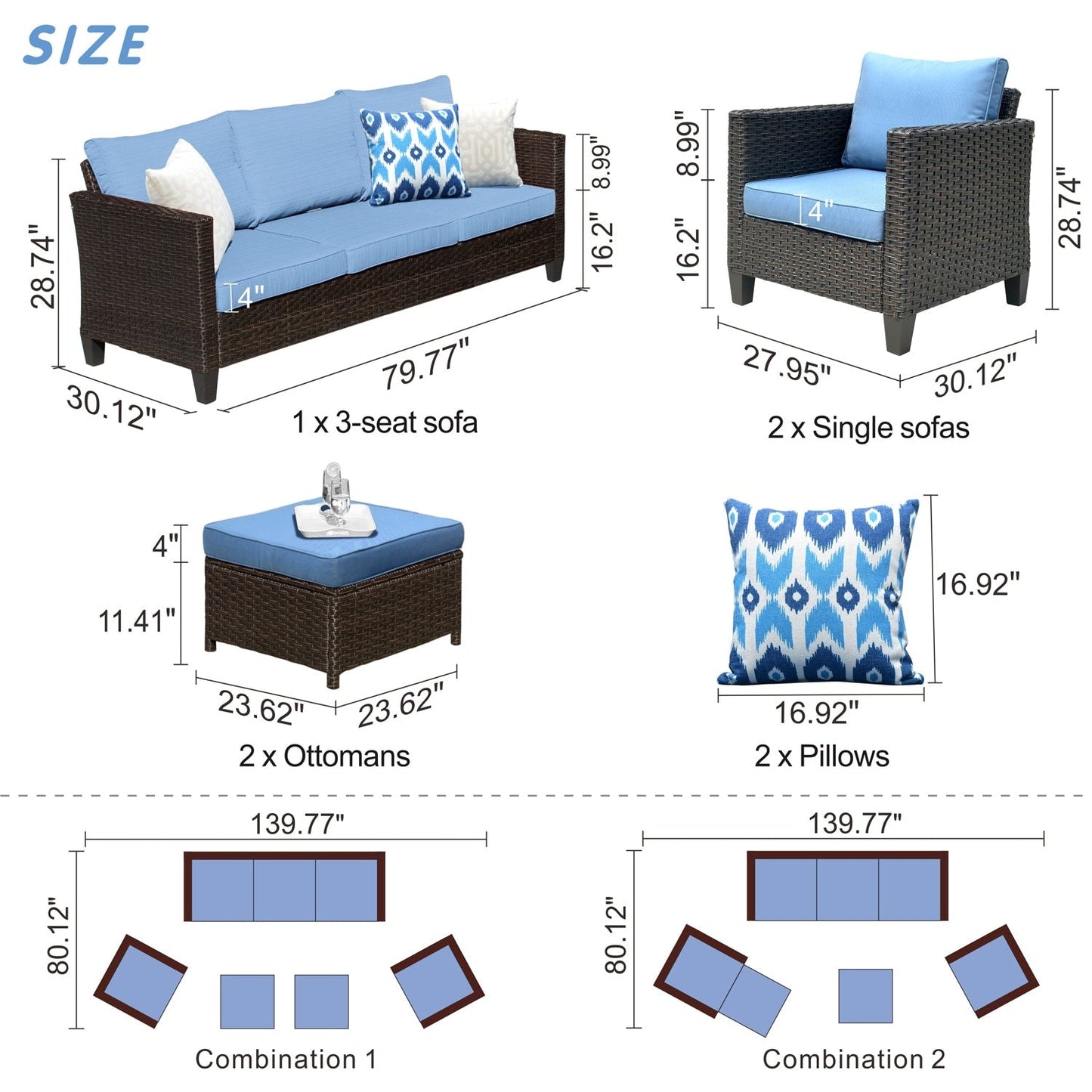 OVIOS Ensemble de meubles de jardin en rotin pour extérieur, 5 pièces, avec dossier haut.