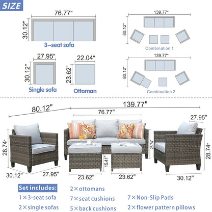 OVIOS Ensemble de meubles de jardin en rotin pour extérieur, 5 pièces, avec dossier haut.