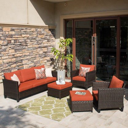 OVIOS Ensemble de meubles de jardin en rotin pour extérieur, 5 pièces, avec dossier haut.