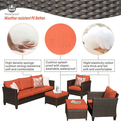 OVIOS Ensemble de meubles de jardin en rotin pour extérieur, 5 pièces, avec dossier haut.