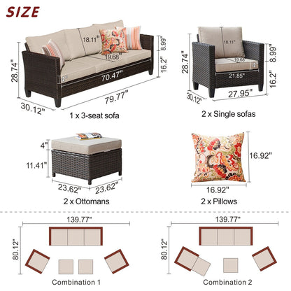 OVIOS Ensemble de meubles de jardin en rotin pour extérieur, 5 pièces, avec dossier haut.