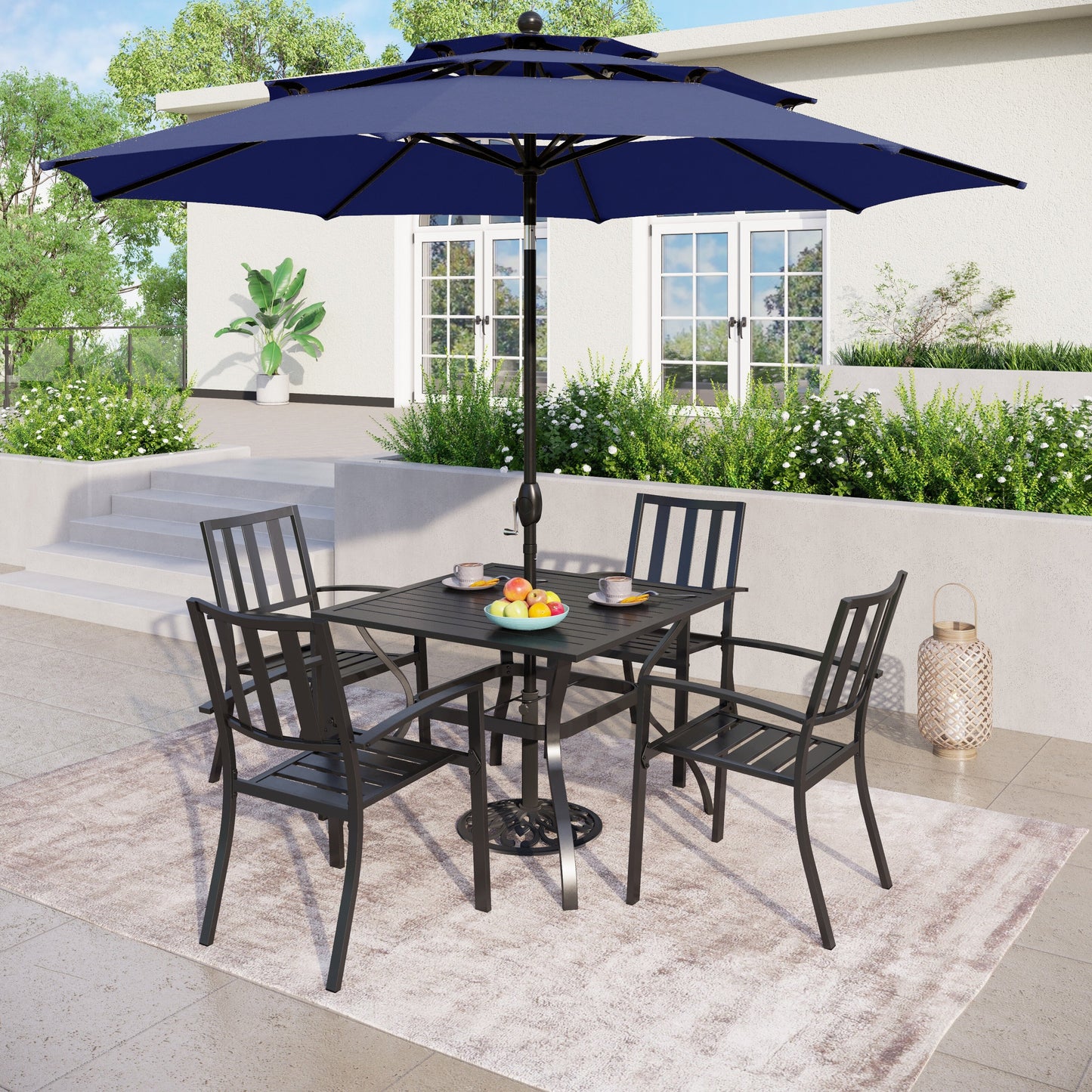 MAISON ARTS Parasol de terrasse extérieur à 3 niveaux, inclinable automatiquement, de 3 mètres, à double ventilation, avec lumières LED.