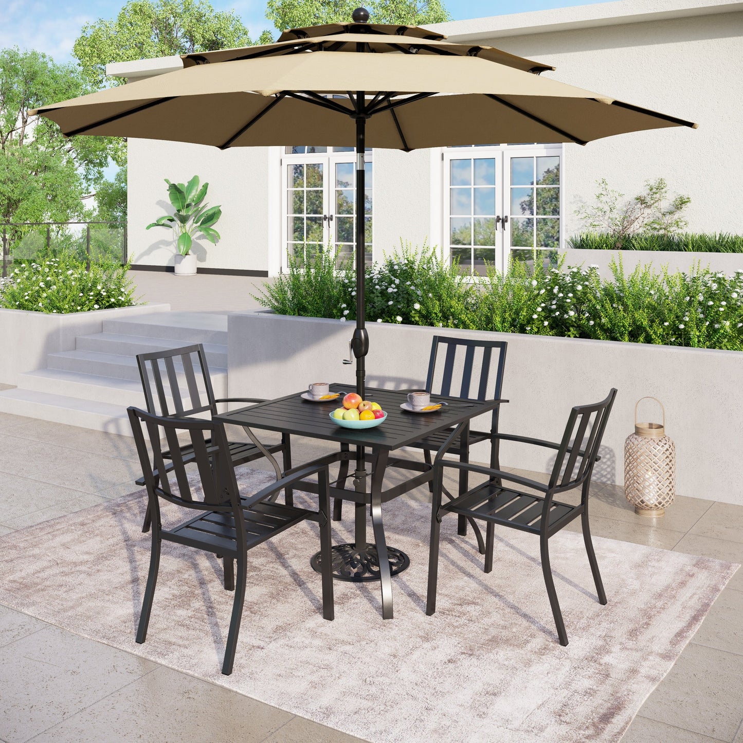 MAISON ARTS Parasol de terrasse extérieur à 3 niveaux, inclinable automatiquement, de 3 mètres, à double ventilation, avec lumières LED.