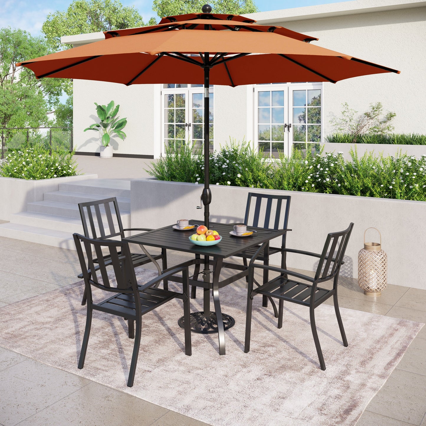 MAISON ARTS Parasol de terrasse extérieur à 3 niveaux, inclinable automatiquement, de 3 mètres, à double ventilation, avec lumières LED.