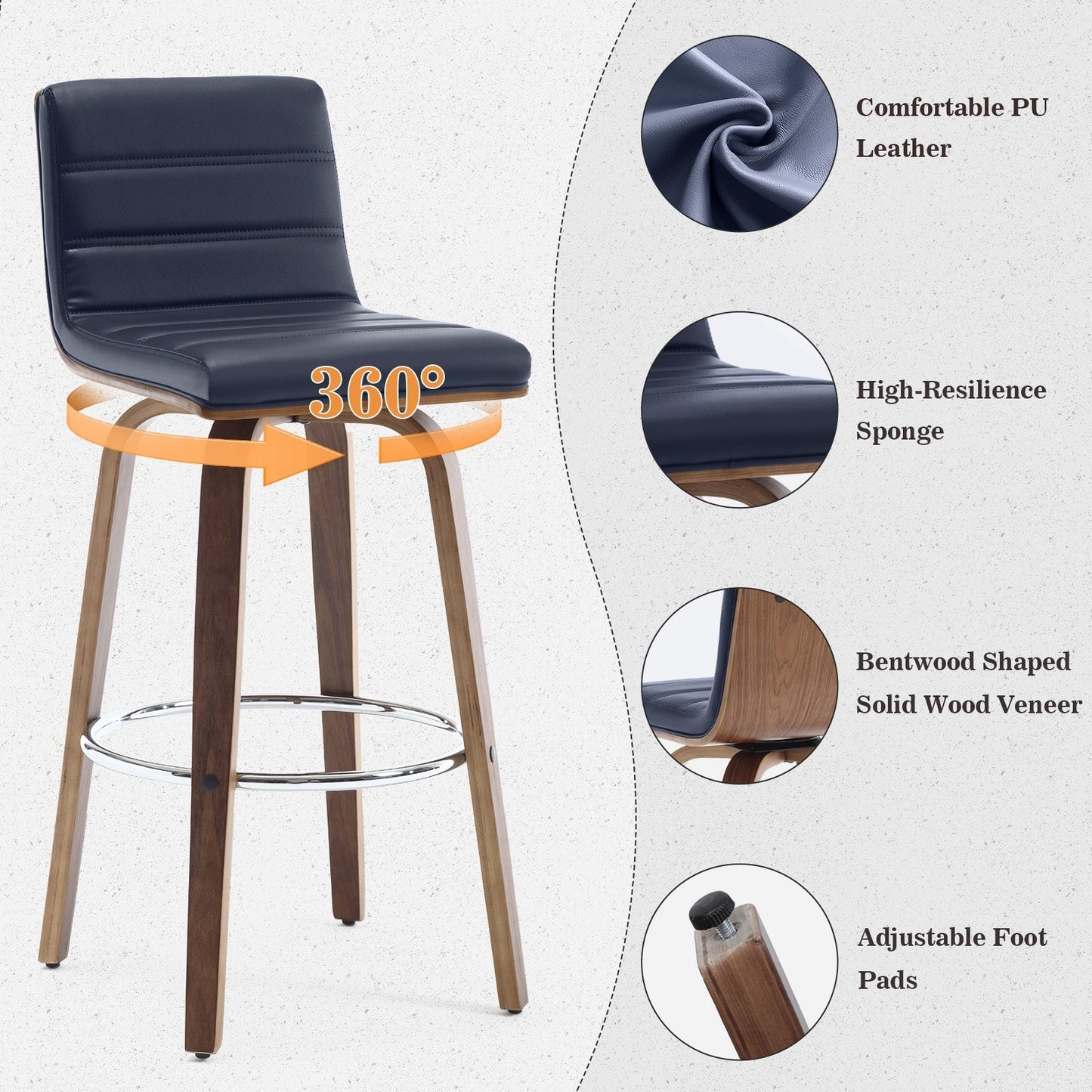 Tabourets de bar/comptoir pivotants en simili cuir 26/29, lot de 2/3