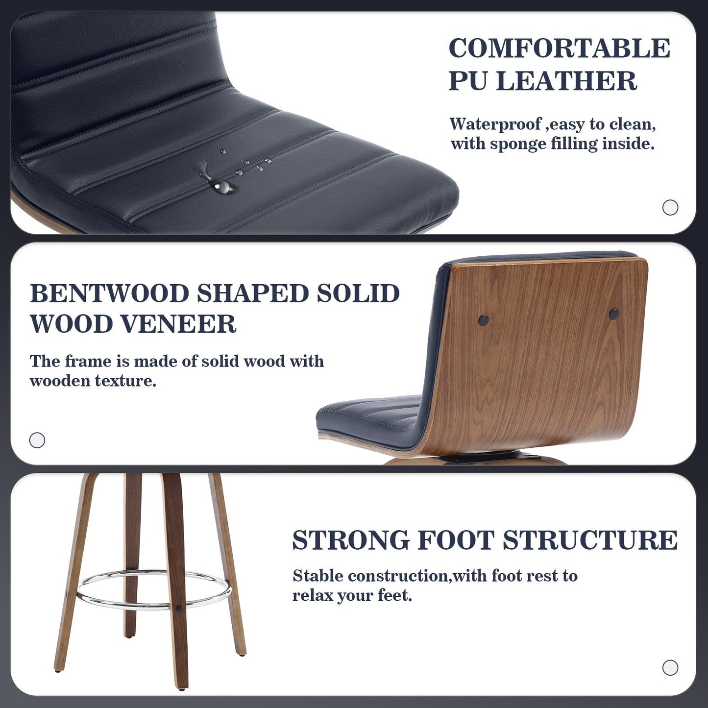 Tabourets de bar/comptoir pivotants en simili cuir 26/29, lot de 2/3