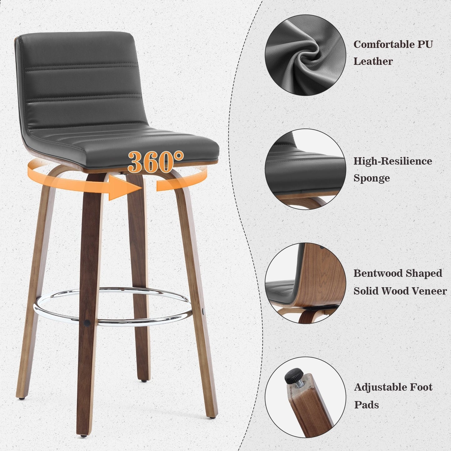 Tabourets de bar/comptoir pivotants en simili cuir 26/29, lot de 2/3