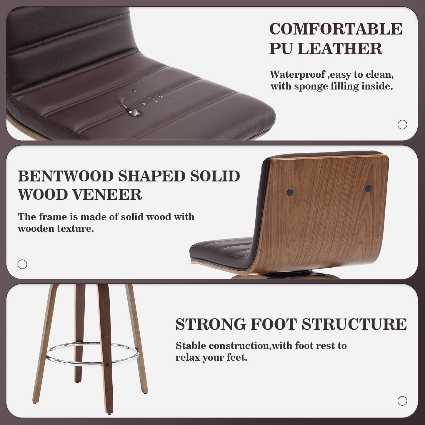 Tabourets de bar/comptoir pivotants en simili cuir 26/29, lot de 2/3