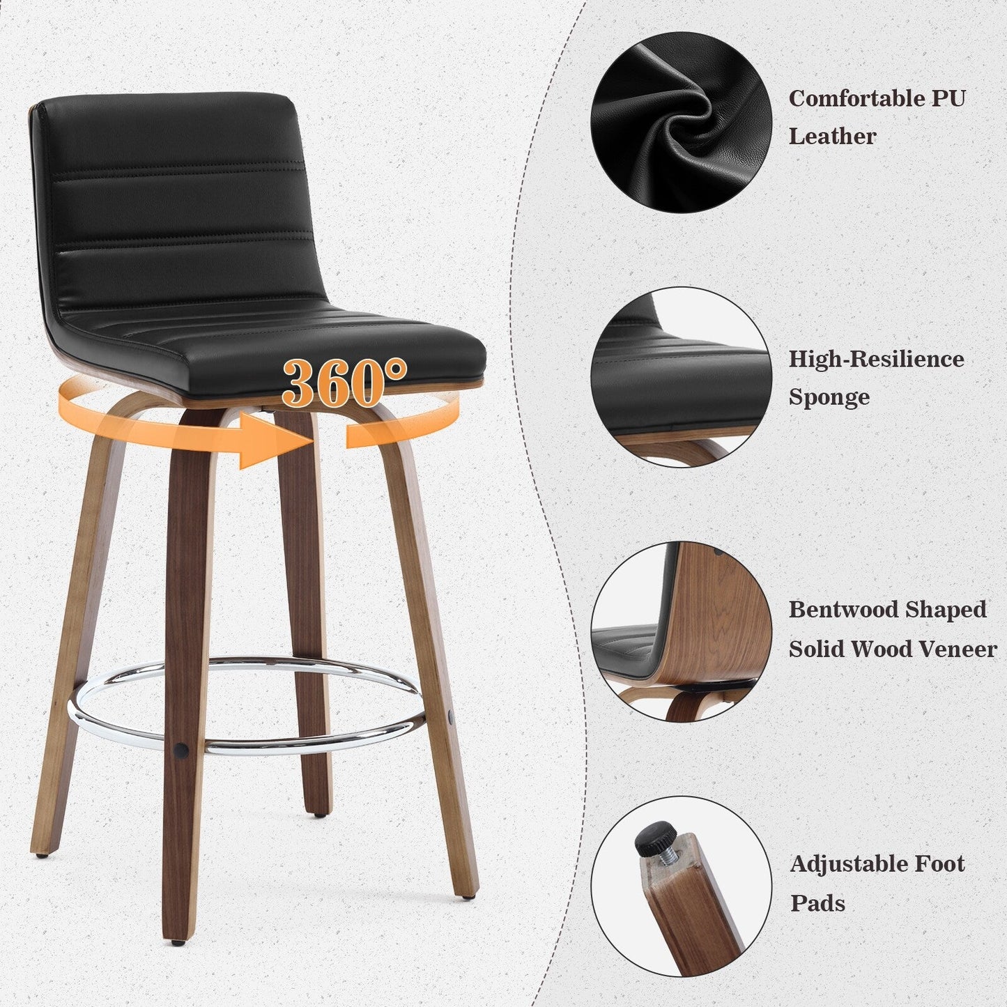 Tabourets de bar/comptoir pivotants en simili cuir 26/29, lot de 2/3