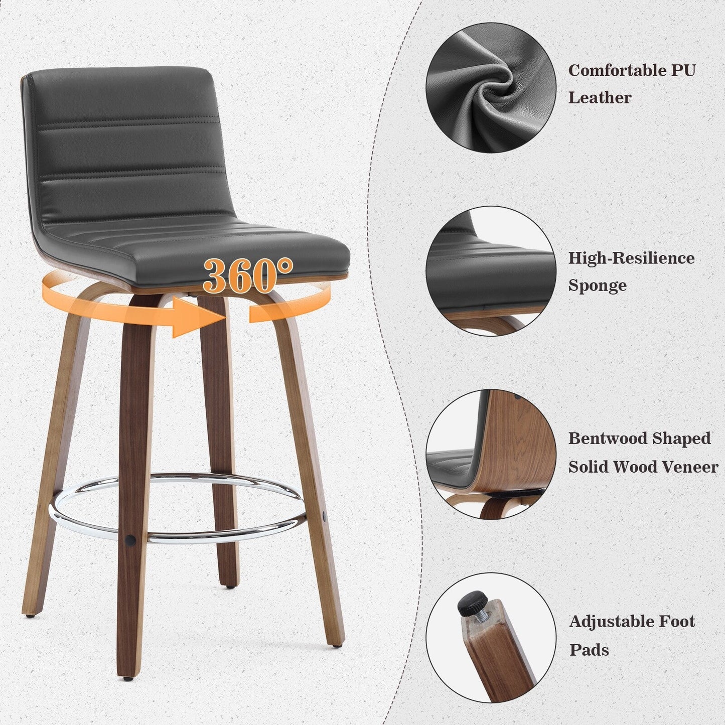 Tabourets de bar/comptoir pivotants en simili cuir 26/29, lot de 2/3