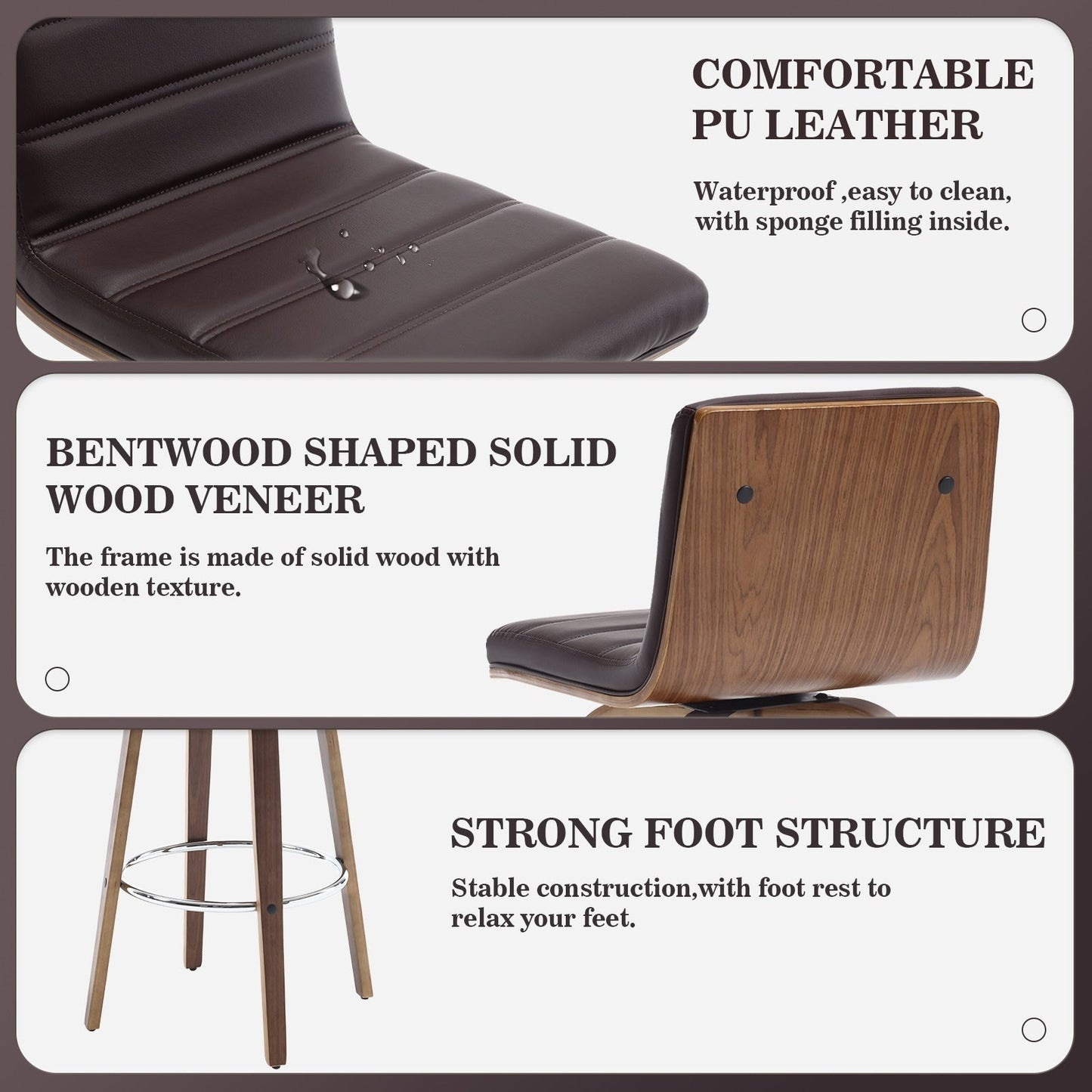 Tabourets de bar/comptoir pivotants en simili cuir 26/29, lot de 2/3