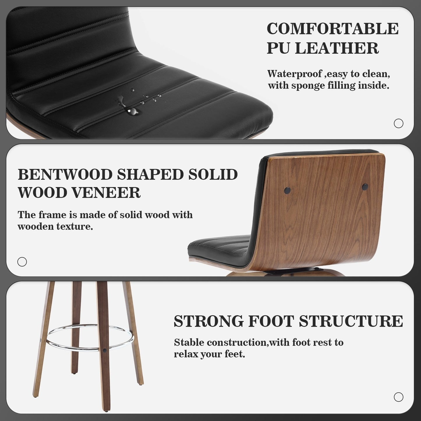 Tabourets de bar/comptoir pivotants en simili cuir 26/29, lot de 2/3