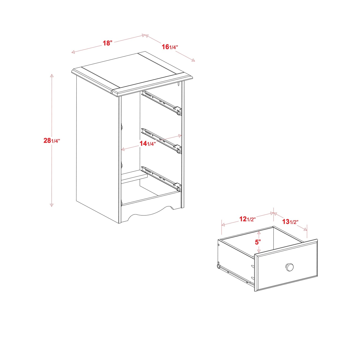 Palace Imports Table de chevet 100 % bois massif avec 3 tiroirs et poignées en métal ou en bois