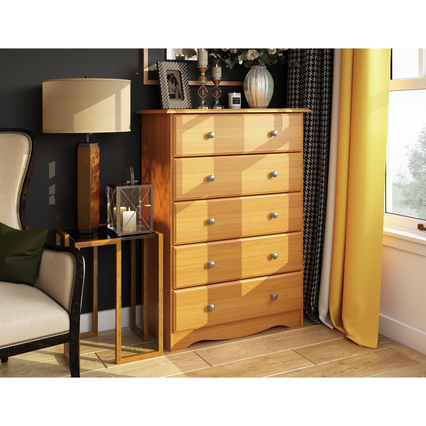 Palace Imports Coffre à 5 tiroirs en bois massif 100 % avec poignées en métal ou en bois