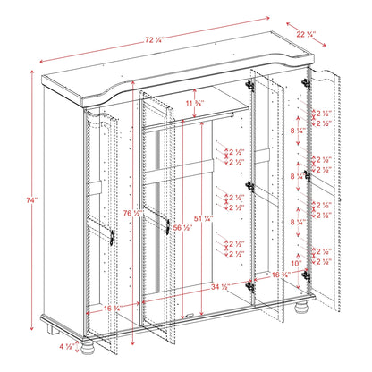 Palace Imports Armoire Kyle à 4 portes en bois massif avec portes en bois massif ou en miroir