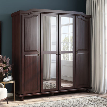 Palace Imports Armoire Kyle à 4 portes en bois massif avec portes en bois massif ou en miroir