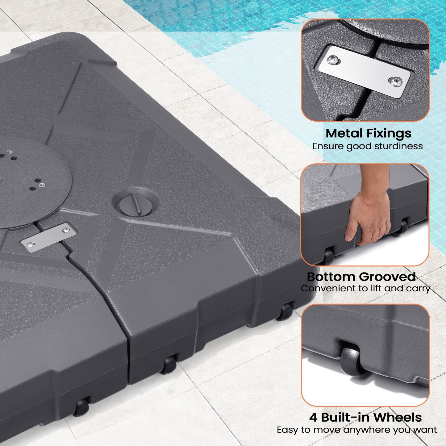 Pellebant Pied de parasol cantilever de patio de 220 lbs avec roulettes - N/A