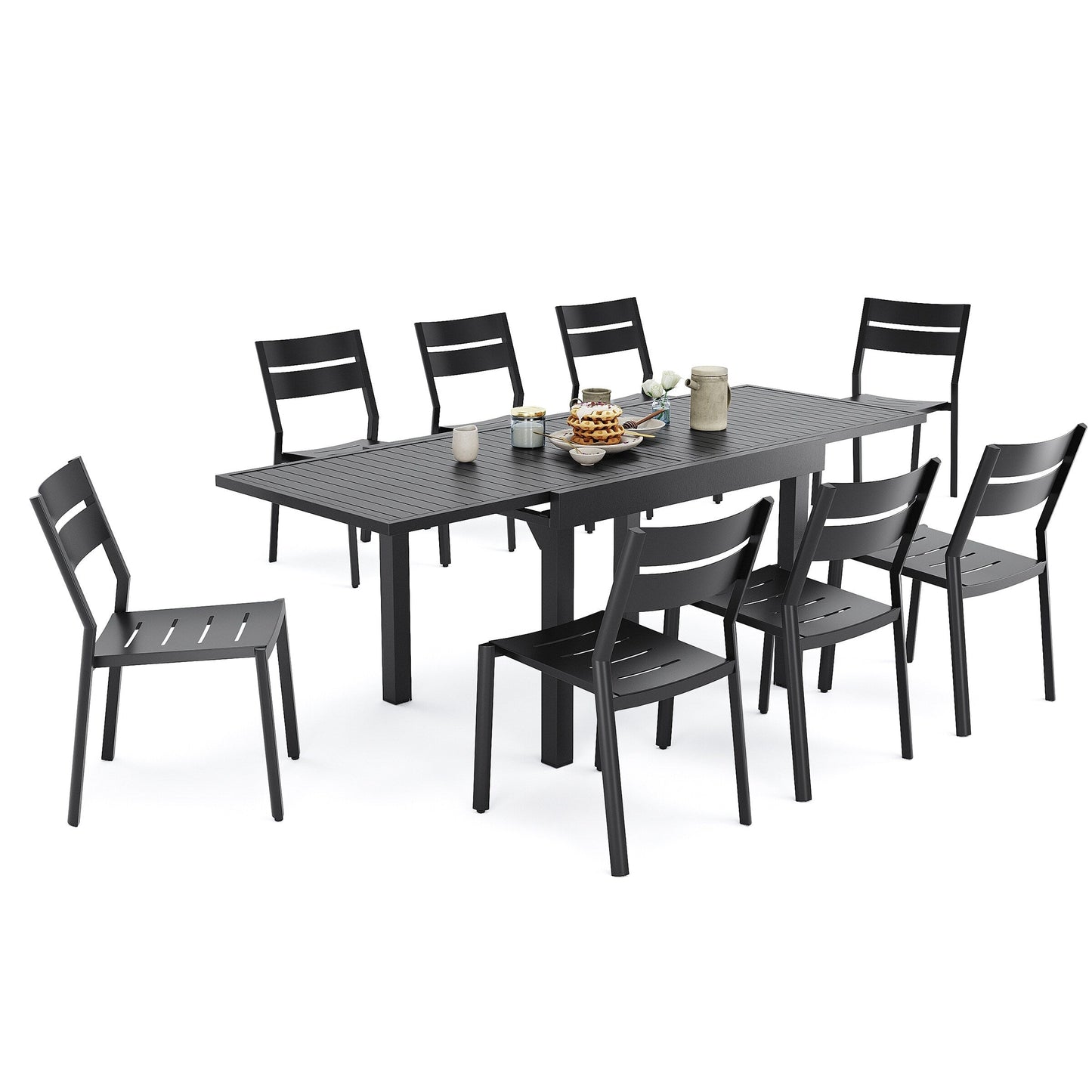 Pellebant 5/7/9-piece Aluminum Outdoor Dining Set Expandable Table and Stackable Chairs
